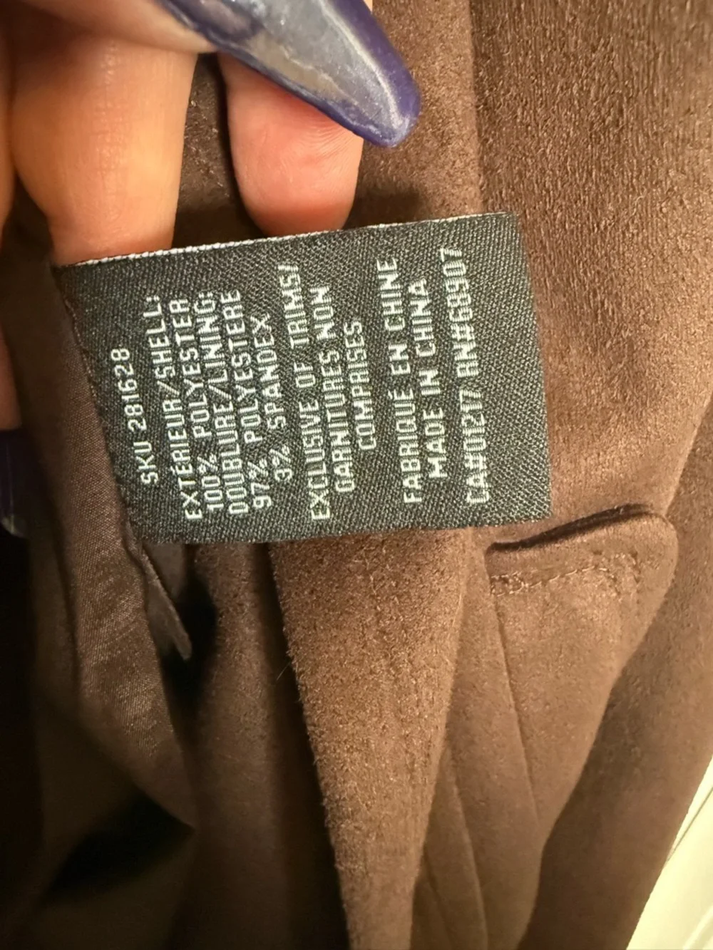 le chateau Brown Suede-Style Zip Front Jacket - Picture 5 of 6